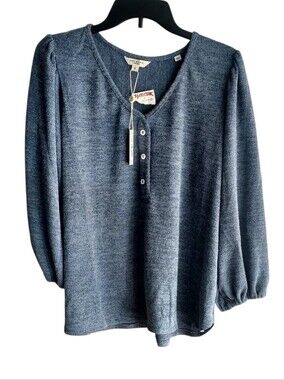 Max Studio Dark Navy Knit Henley Top